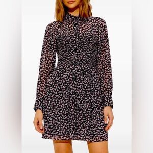 Michael Kors Black and Pink Floral Long Sleeve Mini Dress